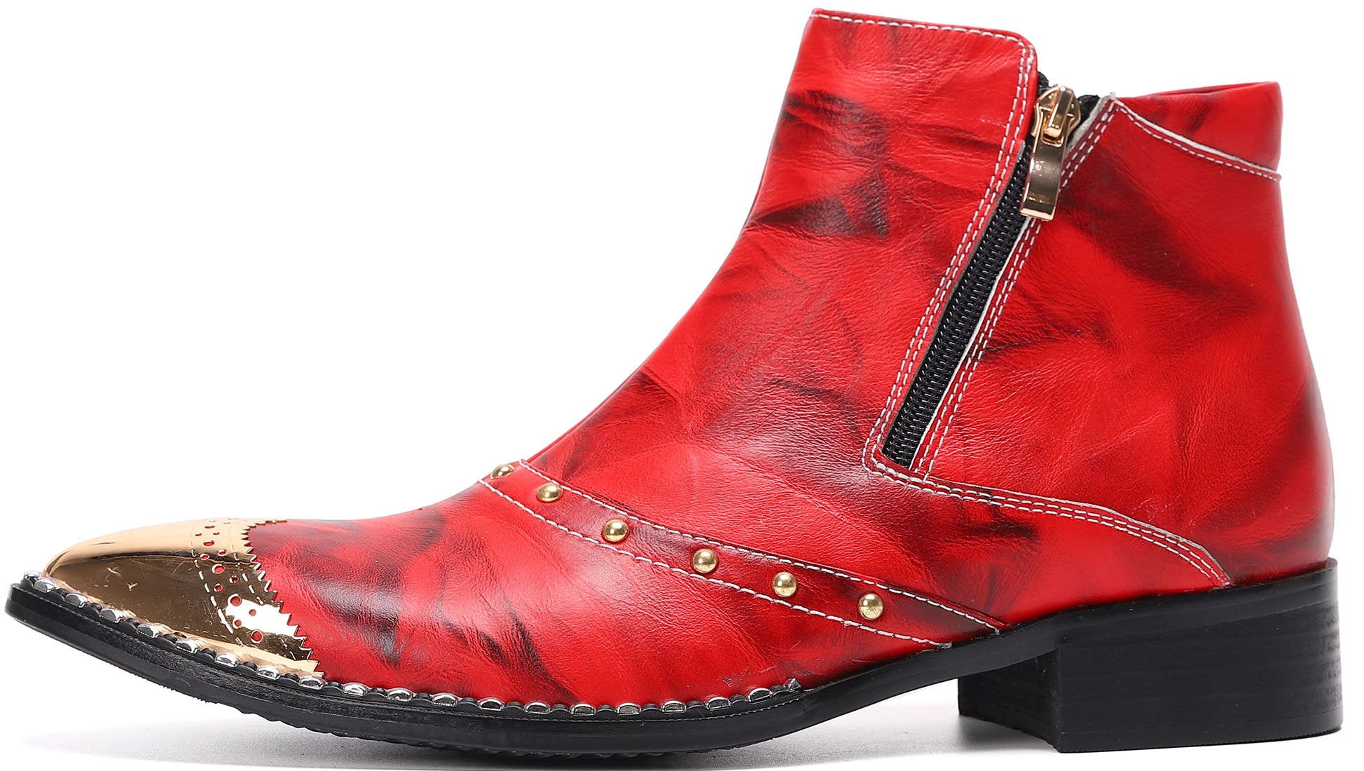 Men's Metal Tip Short Zipper Western Boots