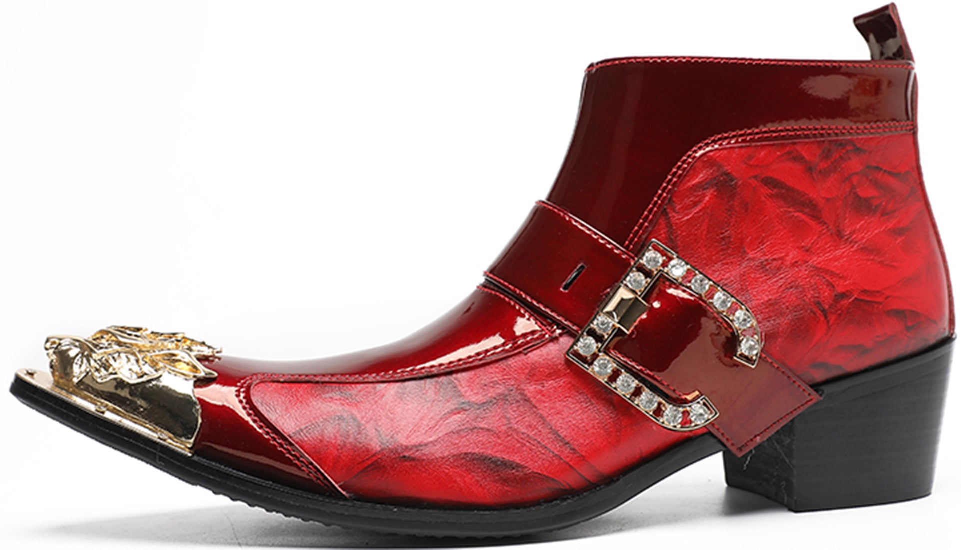 Men's Buckle Metal Tip Patent Leather Western Boots