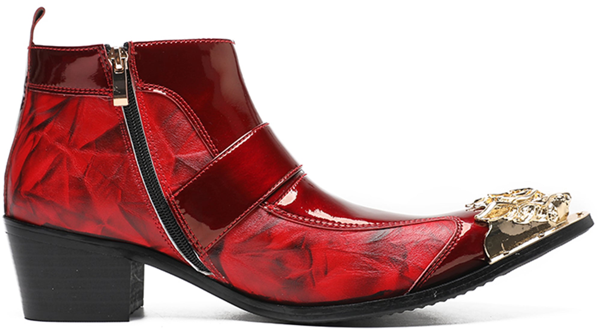 Men's Buckle Metal Tip Patent Leather Western Boots