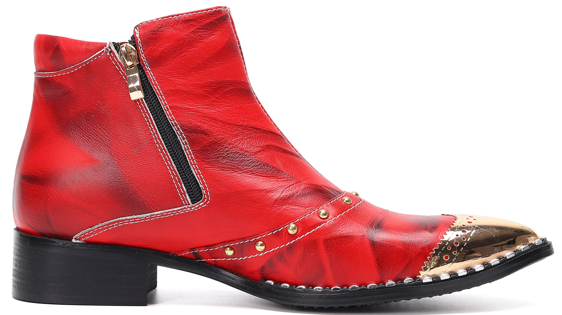 Men's Metal Tip Short Zipper Western Boots