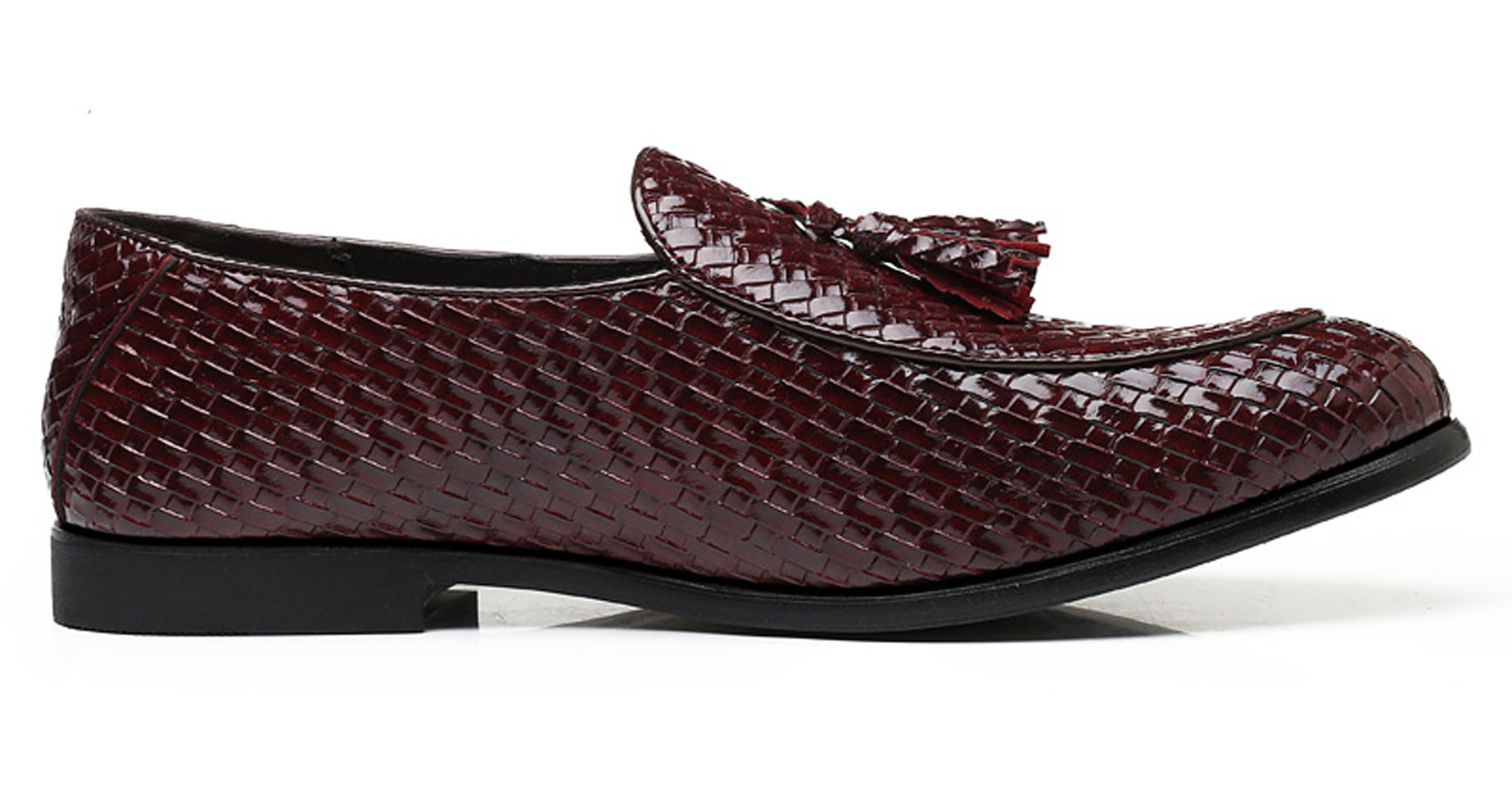 Men's Woven Tassel Loafers Black Burgundy