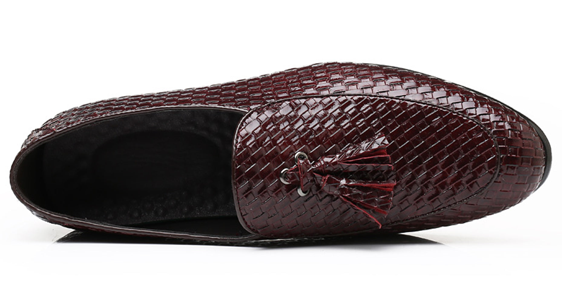 Men's Woven Tassel Loafers Black Burgundy