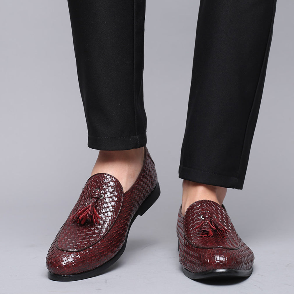 Men's Woven Tassel Loafers Black Burgundy