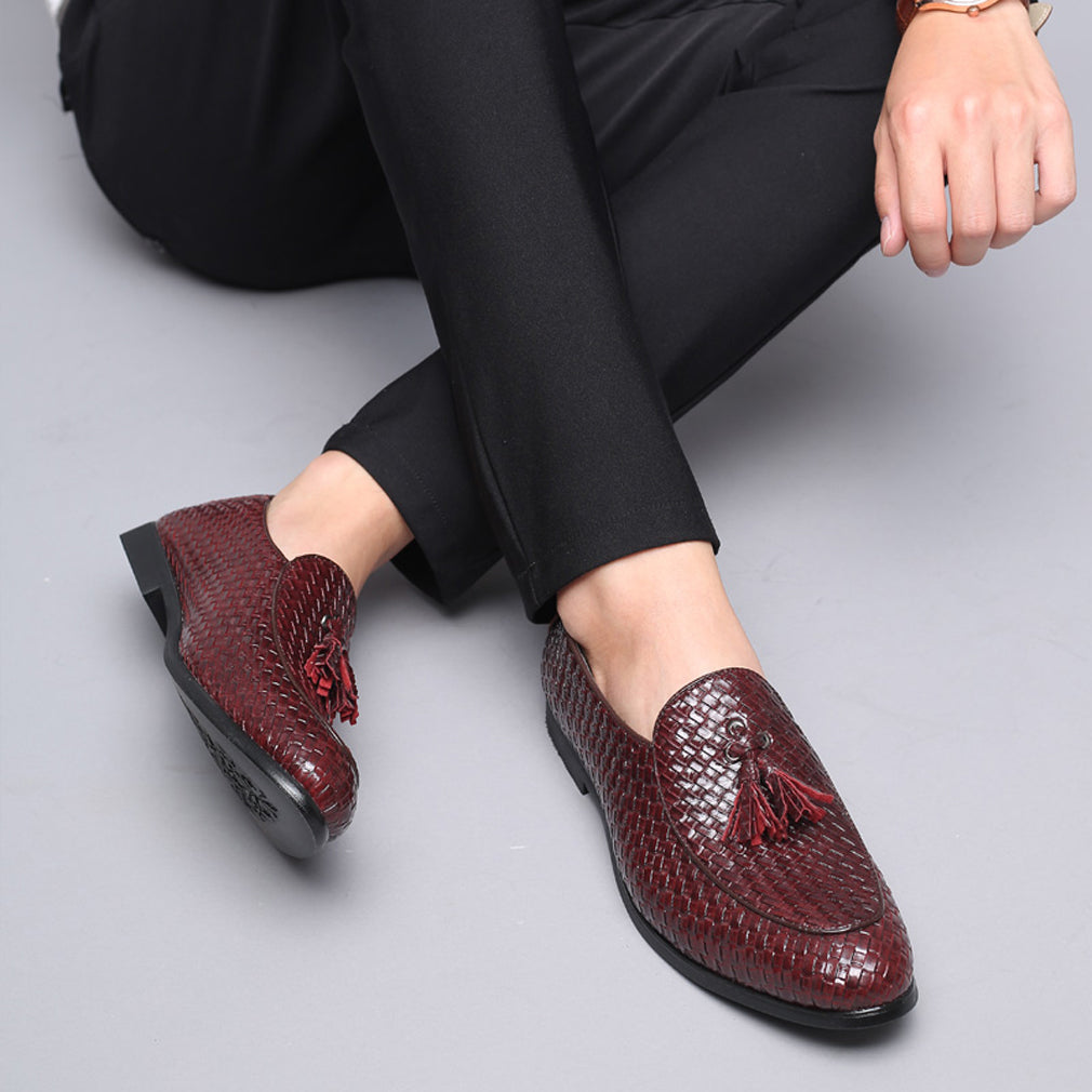 Men's Woven Tassel Loafers Black Burgundy