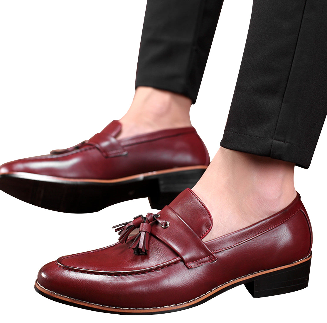 Men's Tassel Loafers Black Red Tan