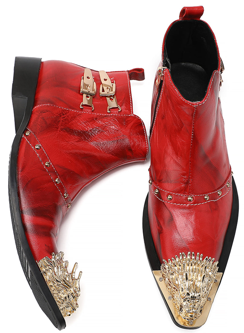 Men's Zipper Lion Metal Tip Western Boots