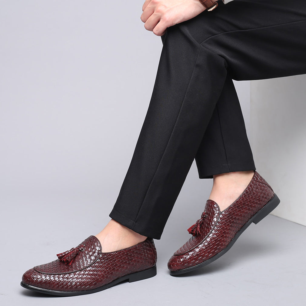 Men's Woven Tassel Loafers Black Burgundy