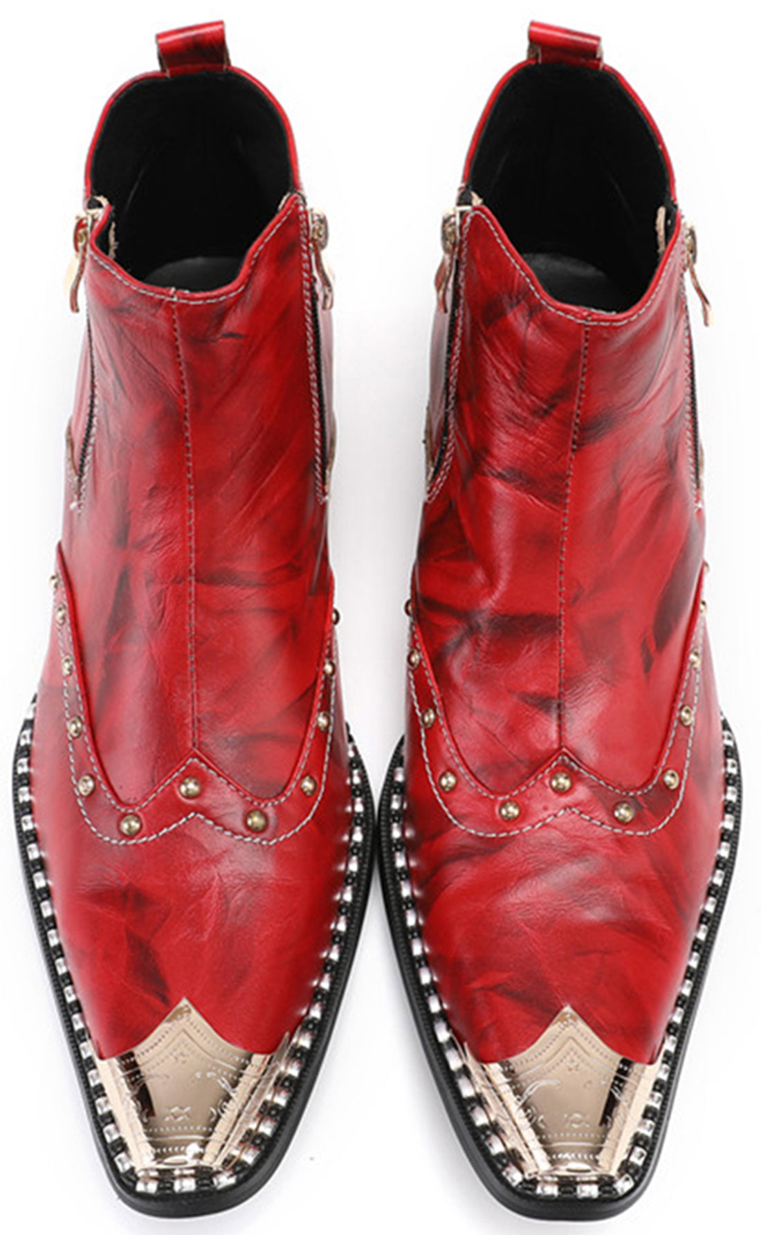 Men's Buckle Zip Metal Tip Fashion Western Boots