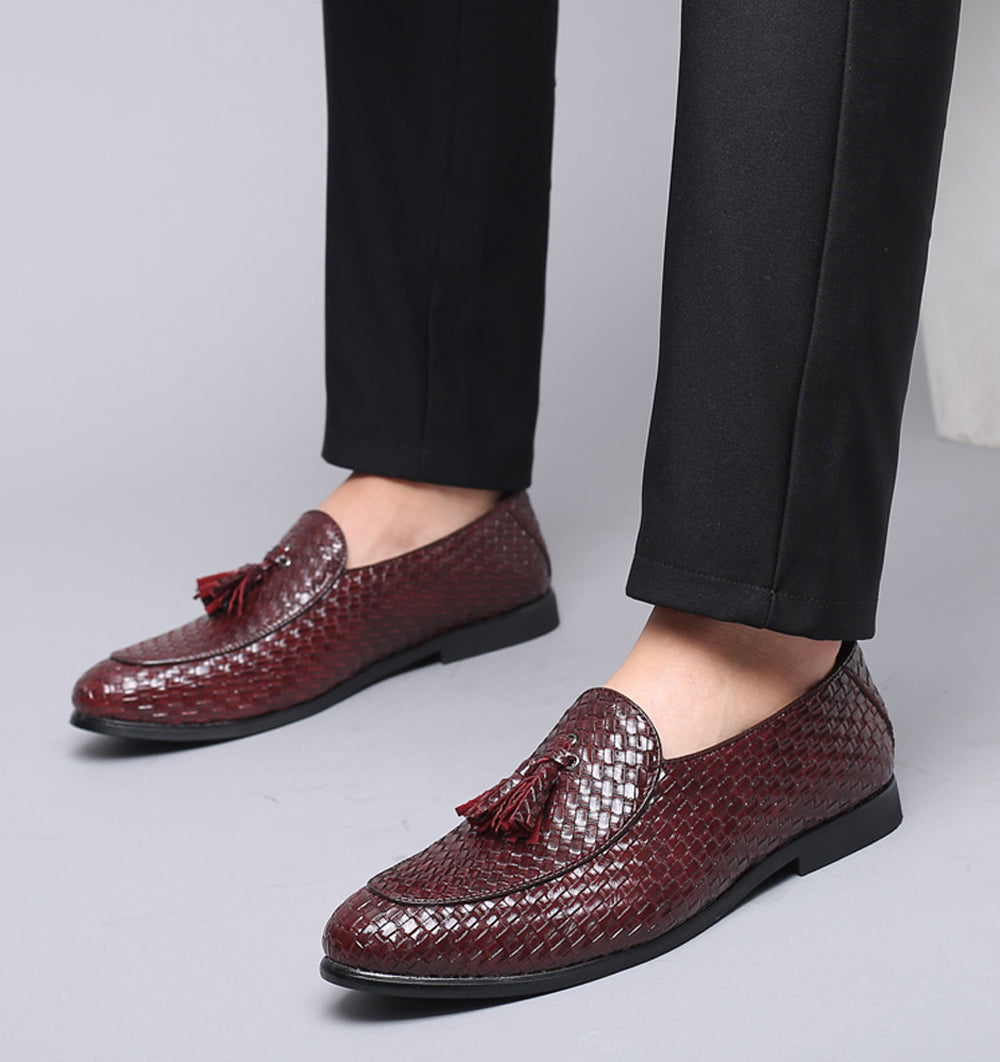 Men's Woven Tassel Loafers Black Burgundy