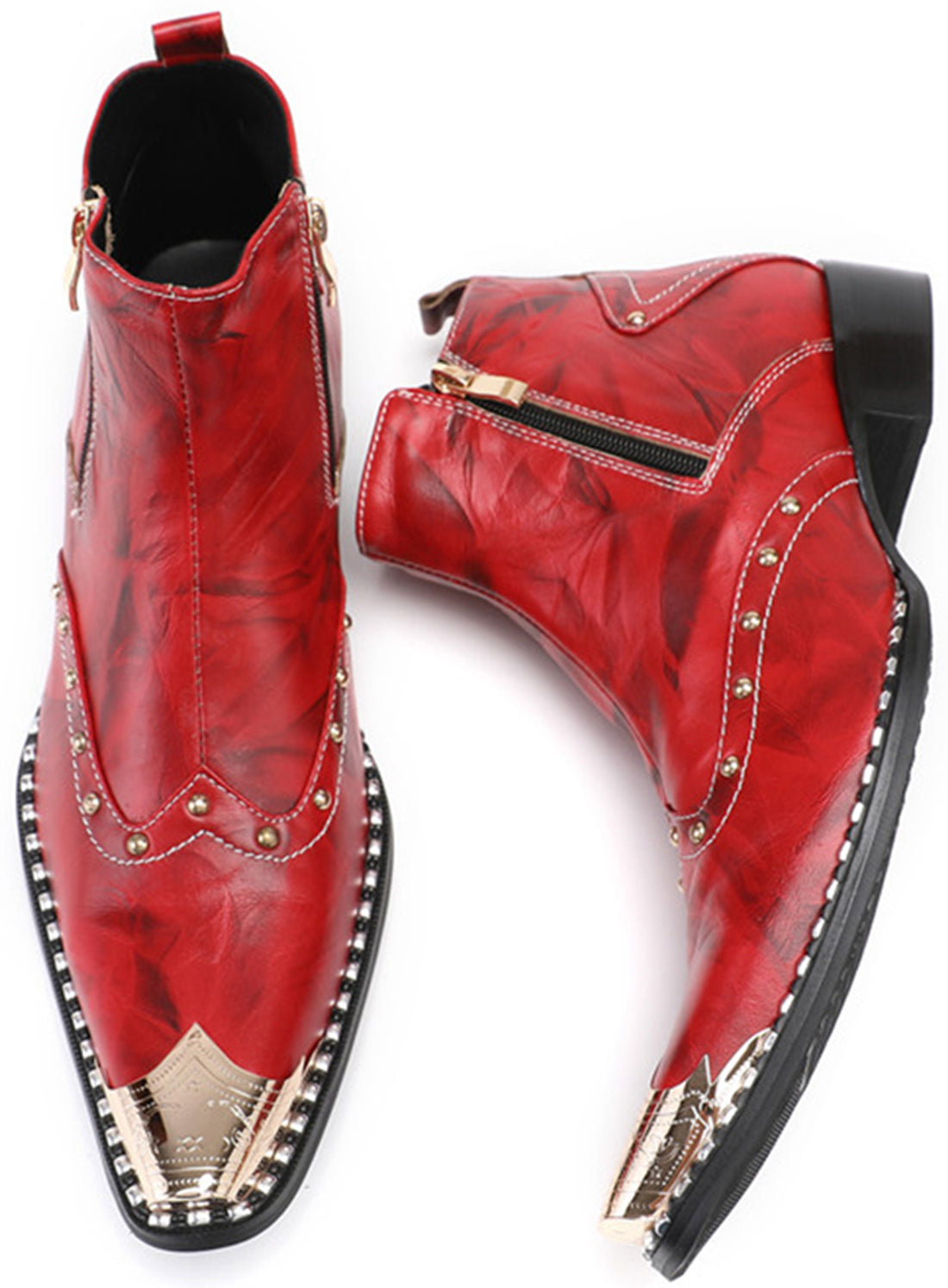 Men's Buckle Zip Metal Tip Fashion Western Boots