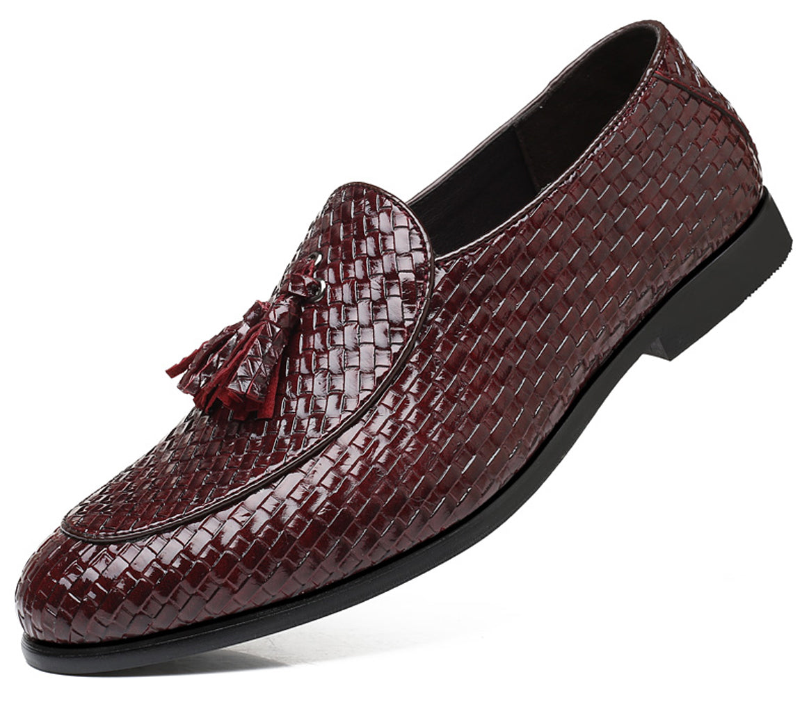 Men's Woven Tassel Loafers Black Burgundy