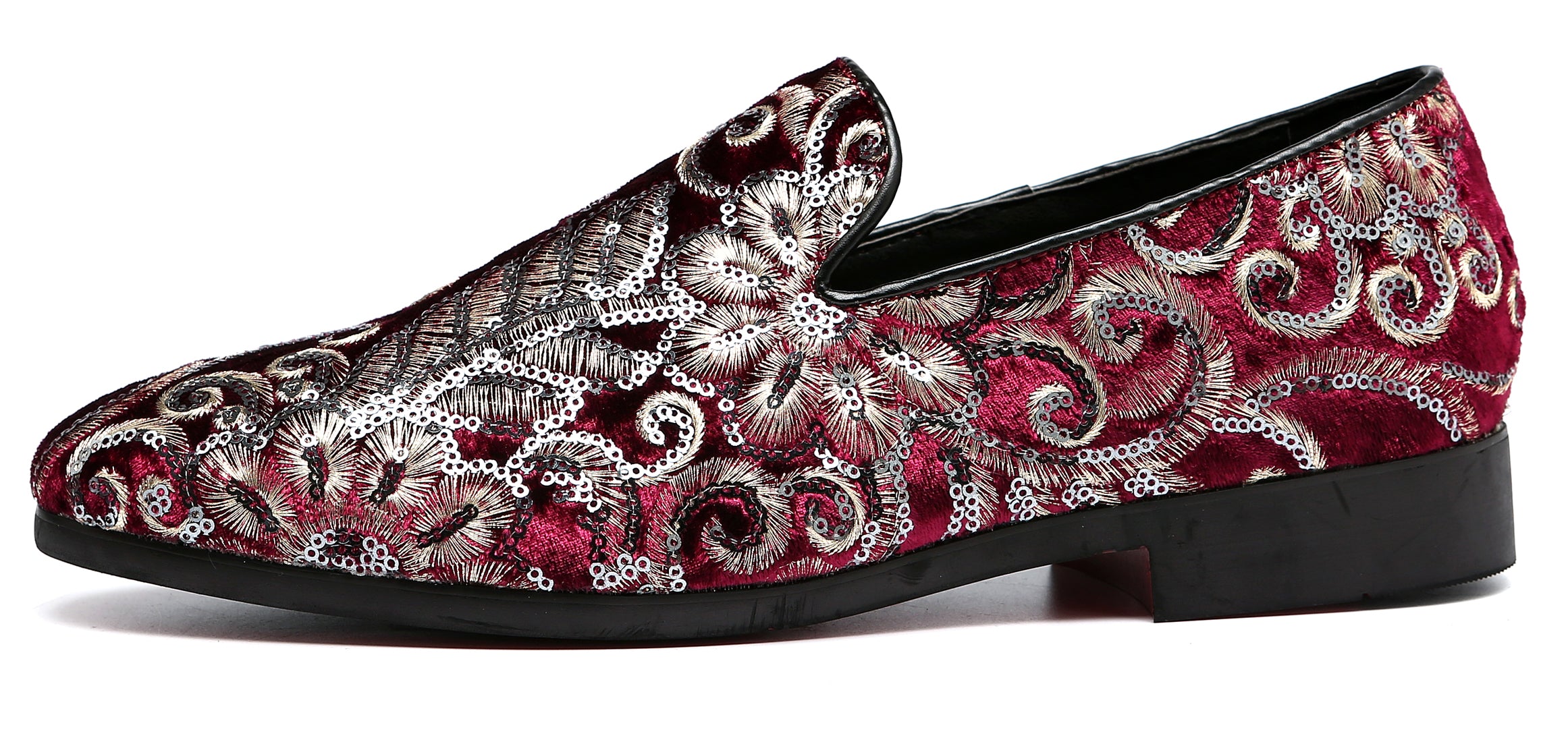 Men's Velvet Silver Stitching Smoking Loafers