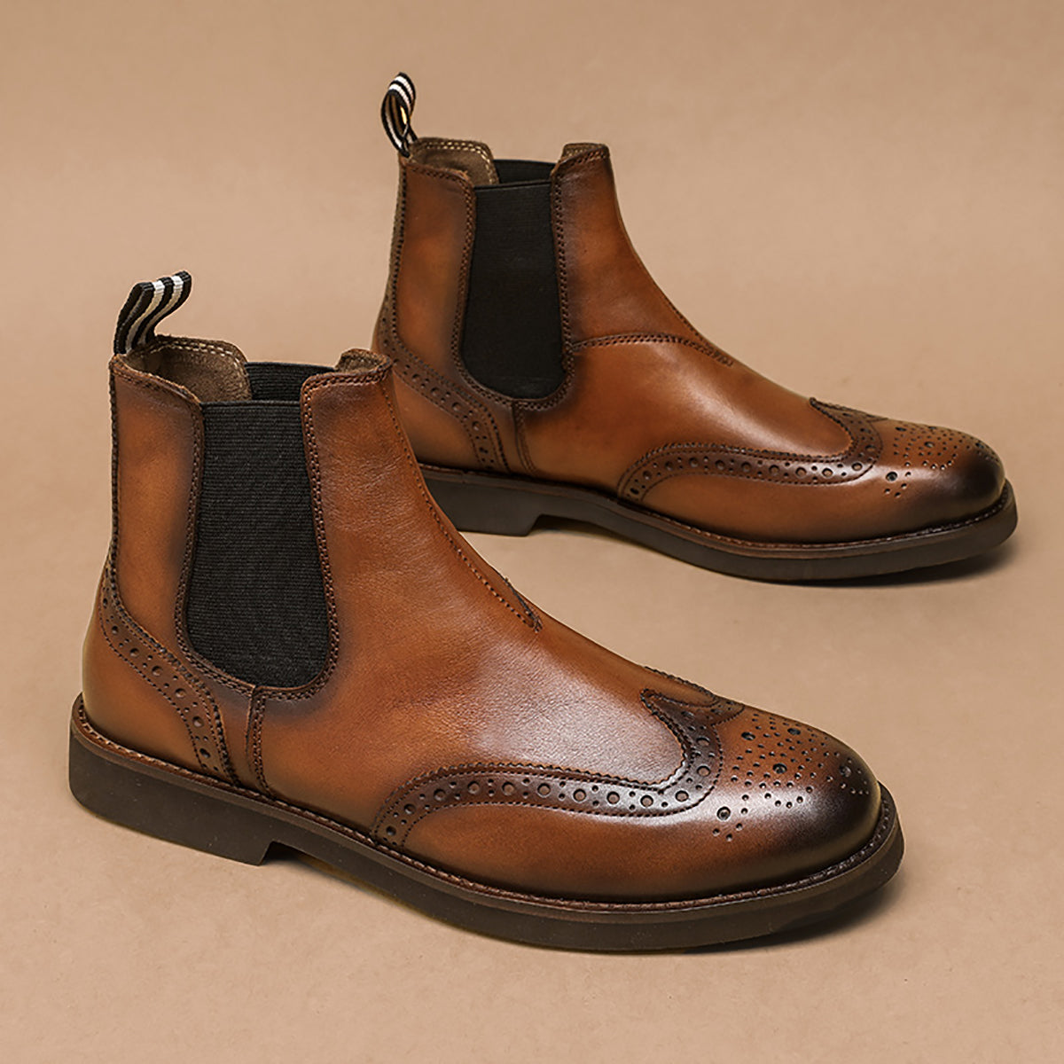 Botas Chelsea para hombre de piel con punta redonda 