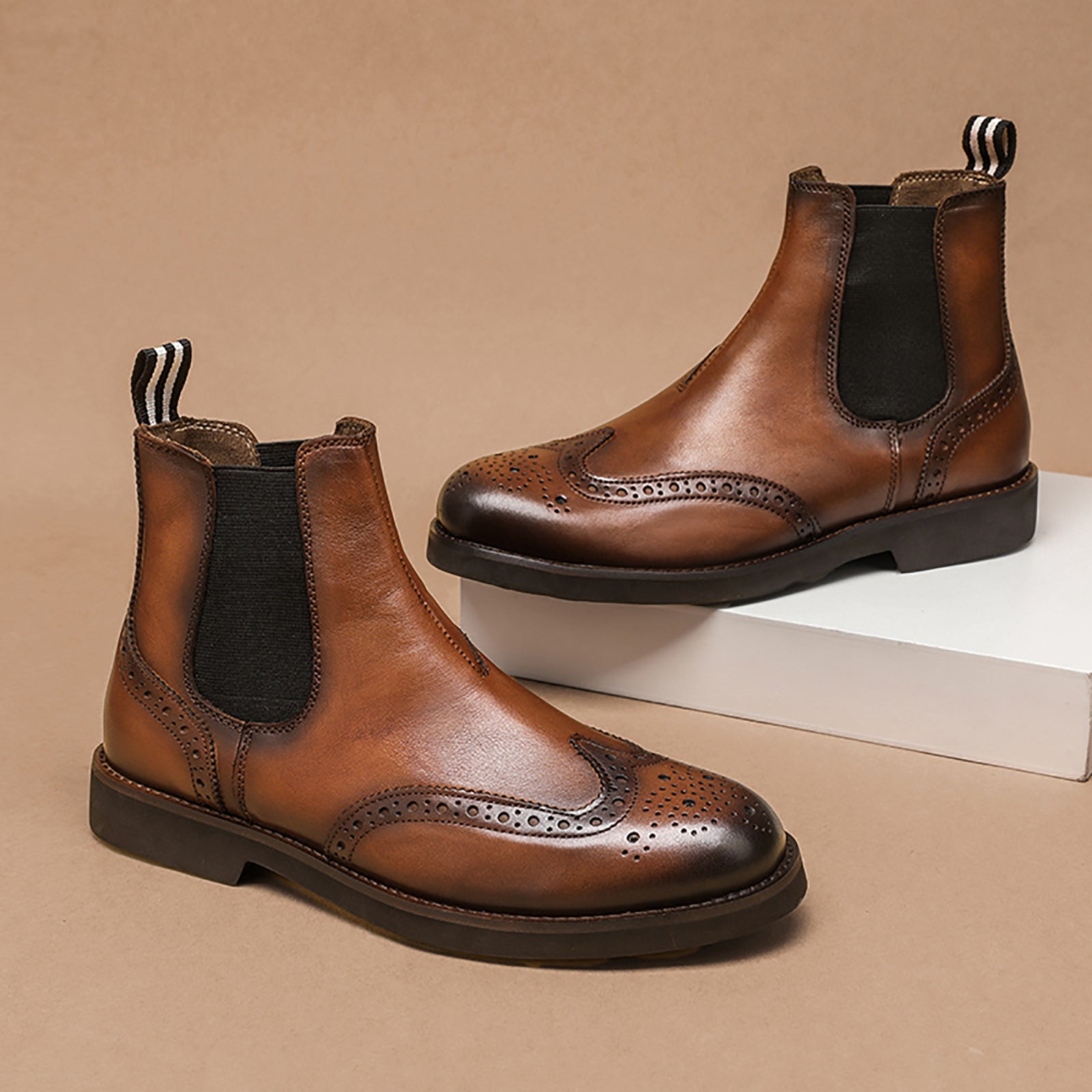 Botas Chelsea para hombre de piel con punta redonda 