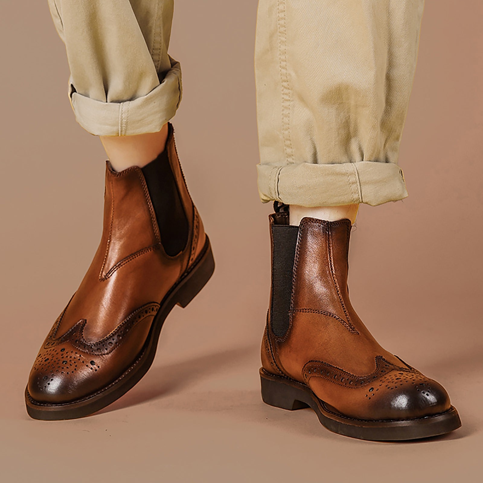 Men's Chelsea Boots Round-Toe Leather