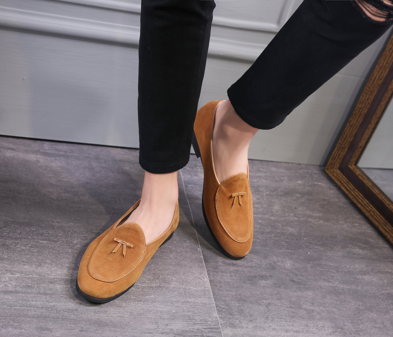 Men's Suede Bow Casual Loafers