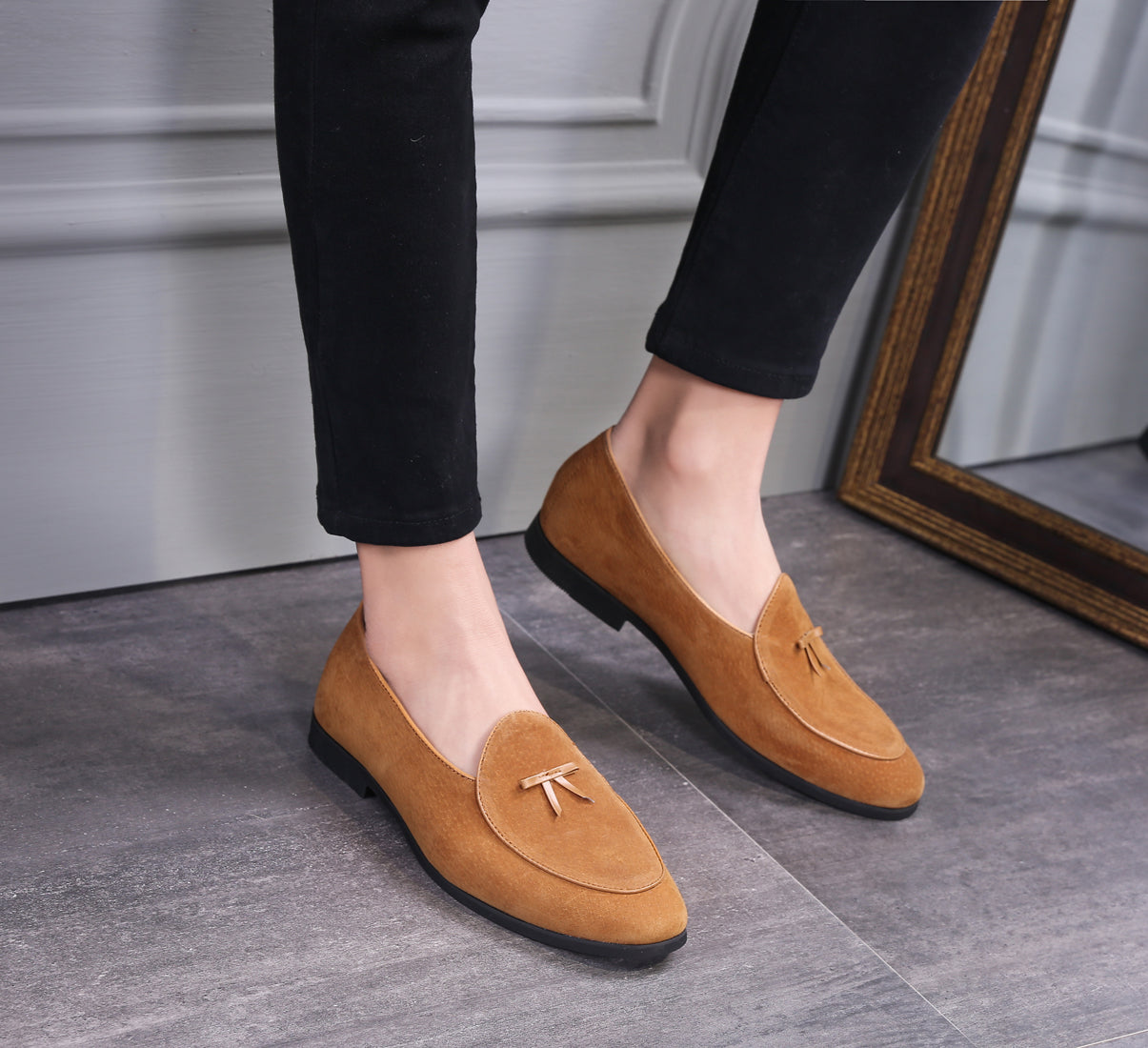 Men's Suede Bow Casual Loafers