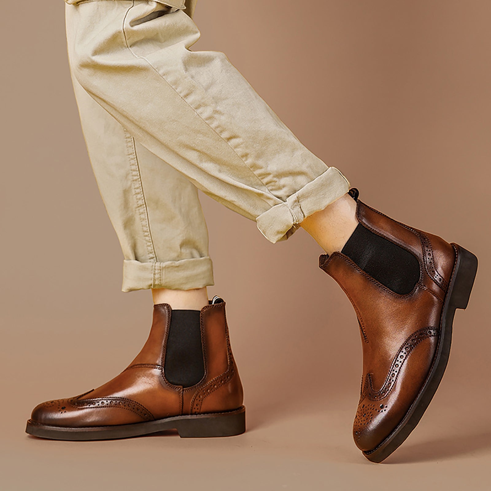 Botas Chelsea para hombre de piel con punta redonda 