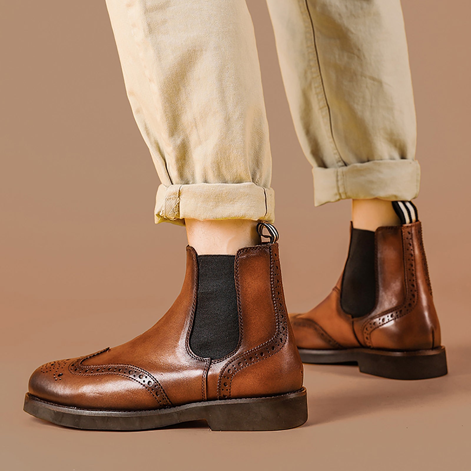 Botas Chelsea para hombre de piel con punta redonda 