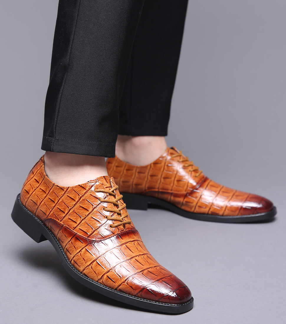 Zapatos Oxford brillantes de cocodrilo clásicos para hombre