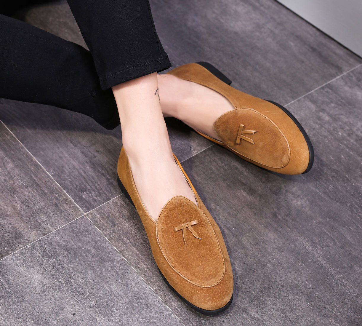 Men's Suede Bow Casual Loafers