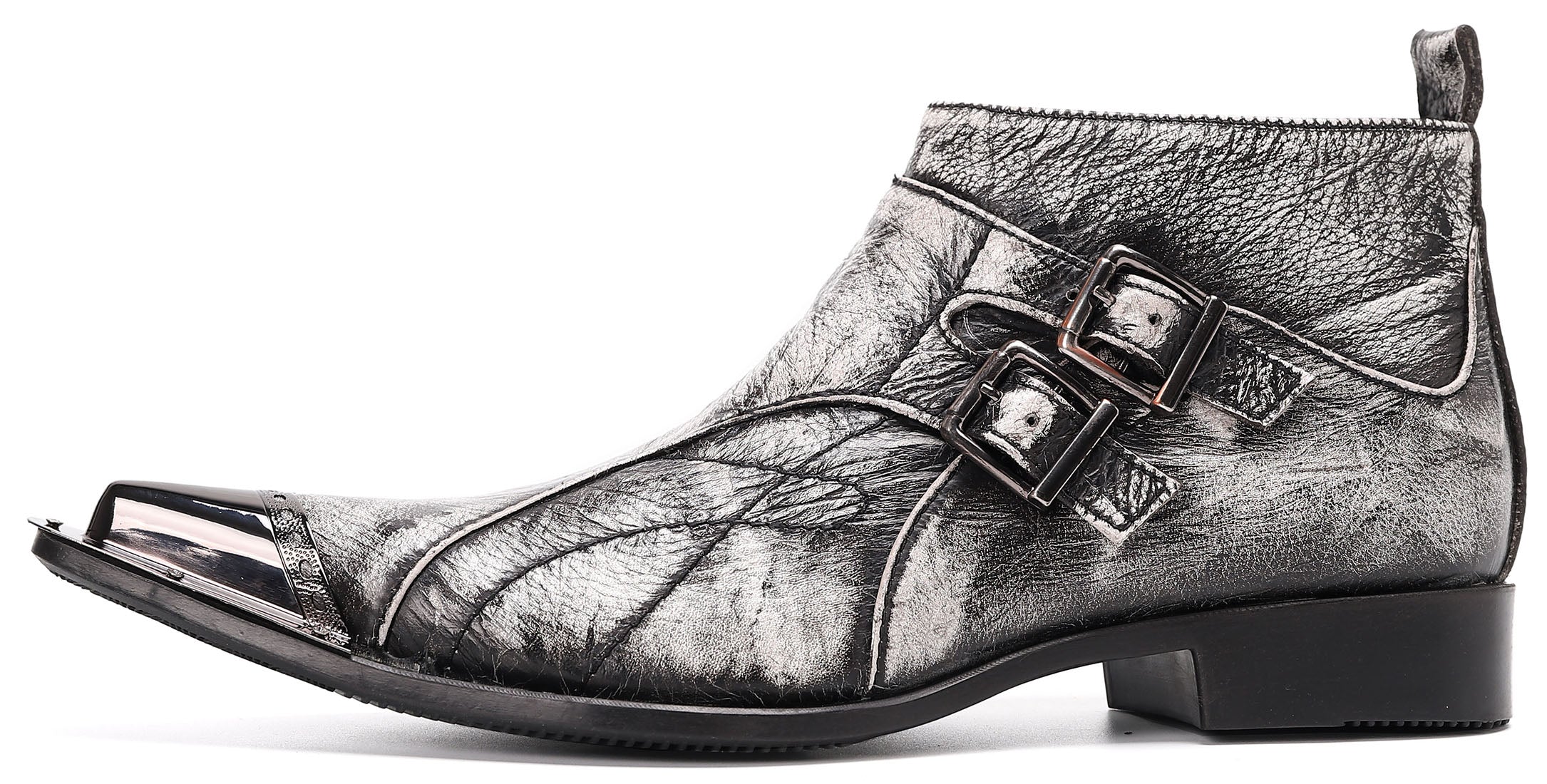 Men's Metal Tip Buckle Leather Western Boots