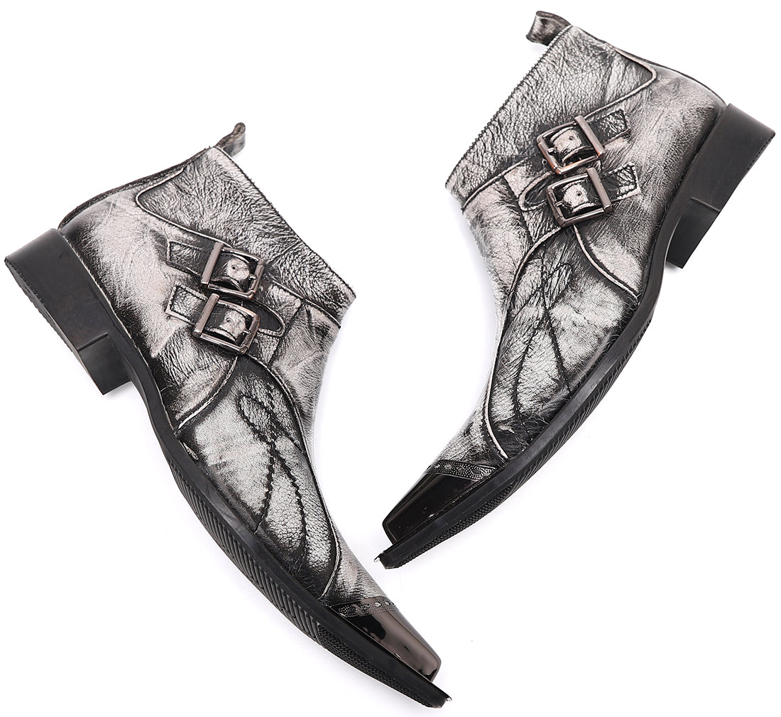 Men's Metal Tip Buckle Leather Western Boots