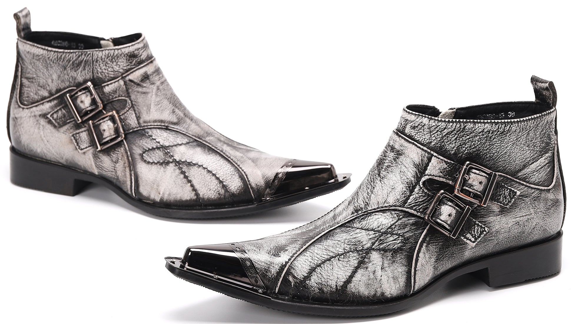 Men's Metal Tip Buckle Leather Western Boots