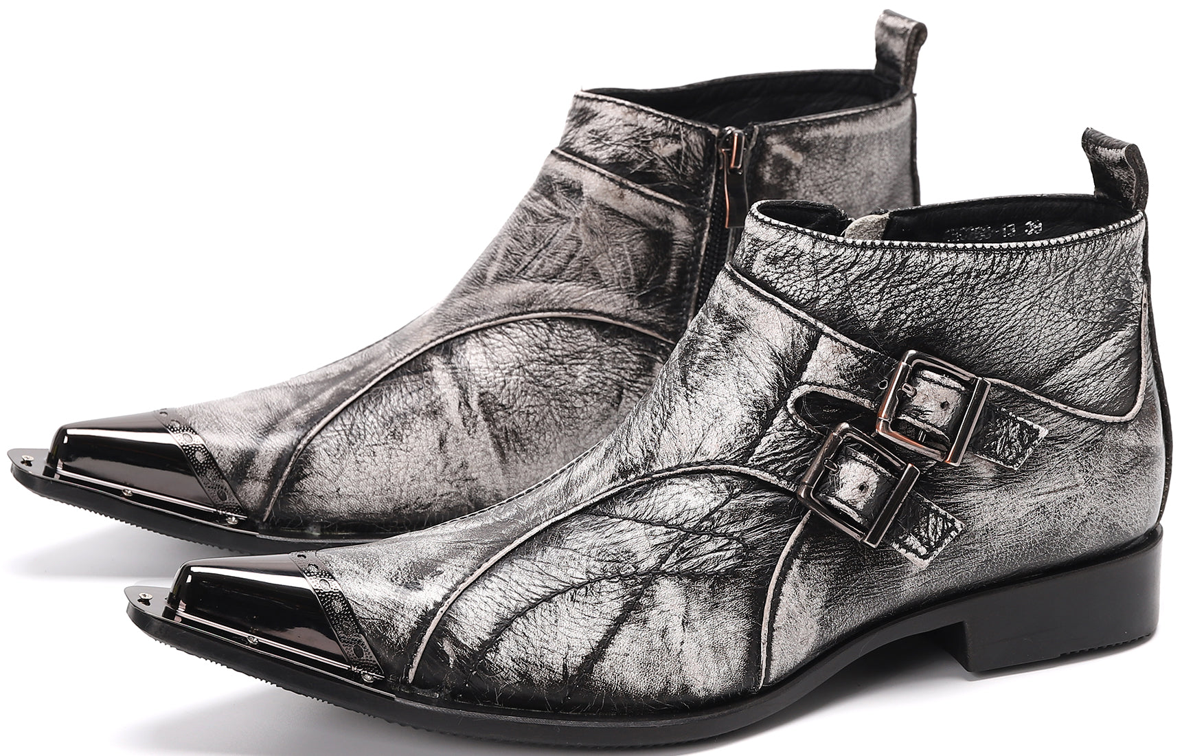 Men's Metal Tip Buckle Leather Western Boots