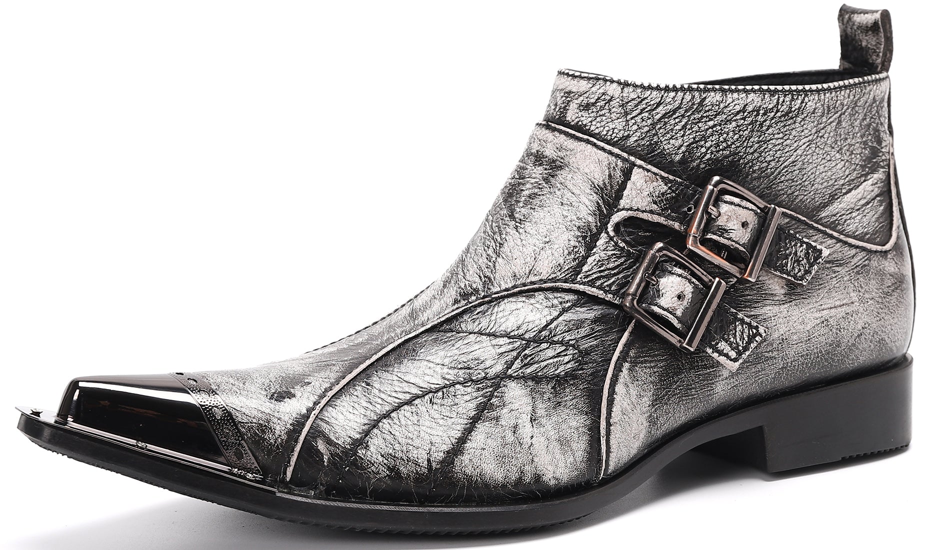 Men's Metal Tip Buckle Leather Western Boots