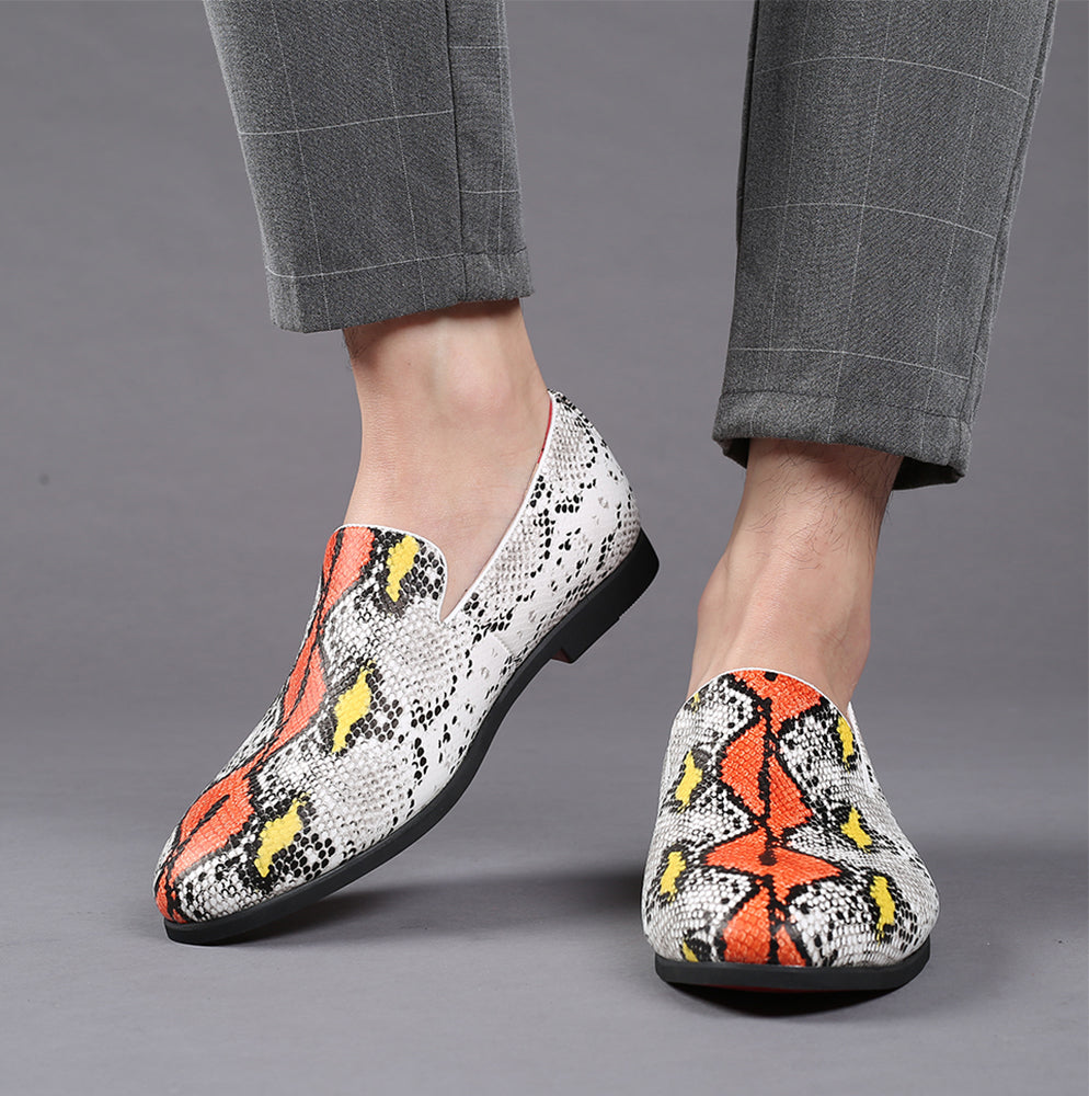 Mocasines para fumar con estampado de serpiente para hombre 