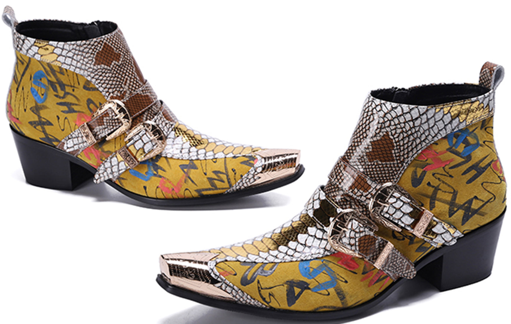 Men's Double Buckle Metal Tip Western Boots